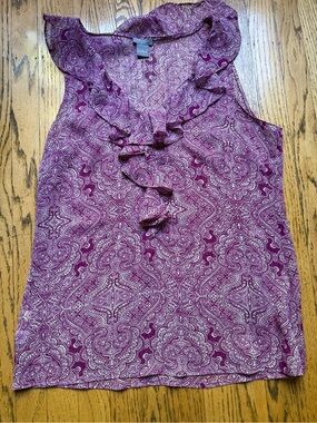 Ann Taylor Purple Paisley Sleeveless Ruffle-Neck Top